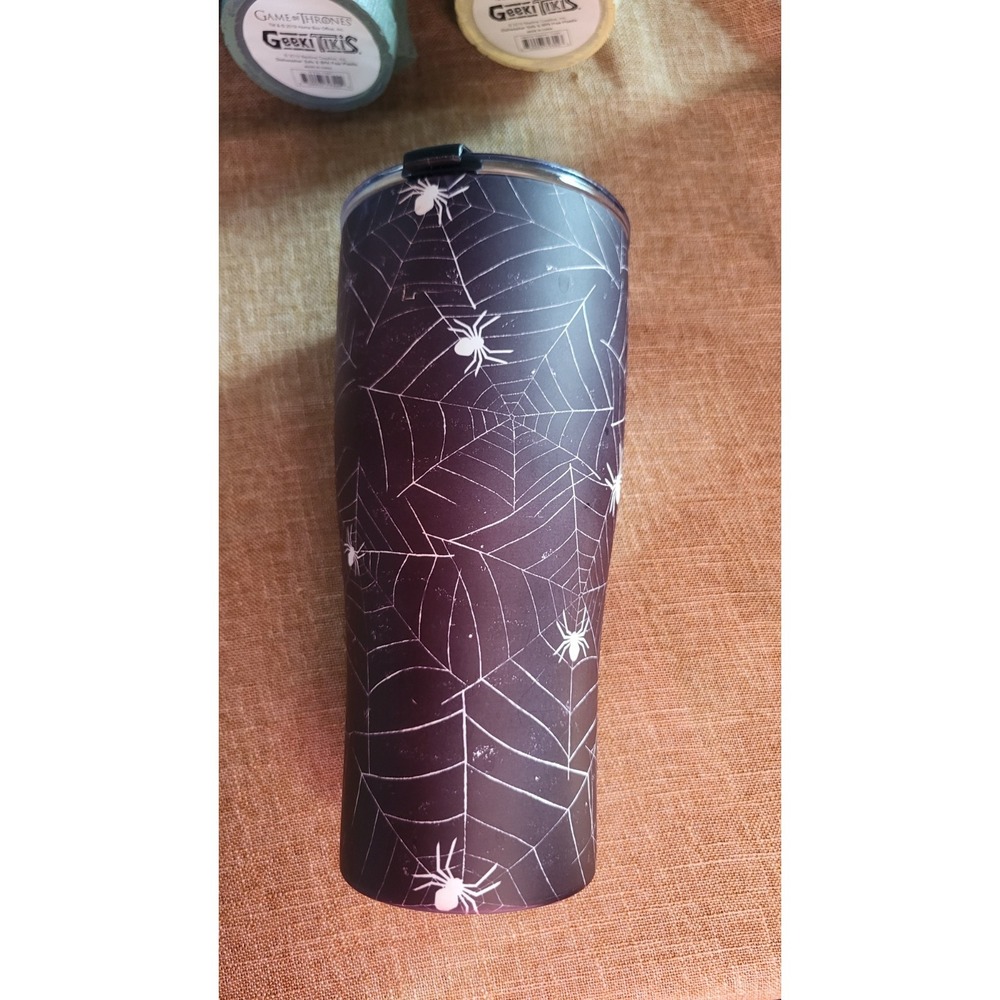 Halloween/Spider Large Coffee Tumbler Stainless Steel, Black And White 30 Oz